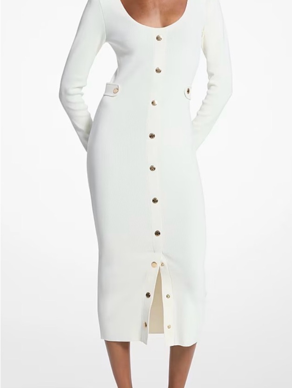 MICHAEL Michael Kors White Ribbed Button-Front Midi Dress